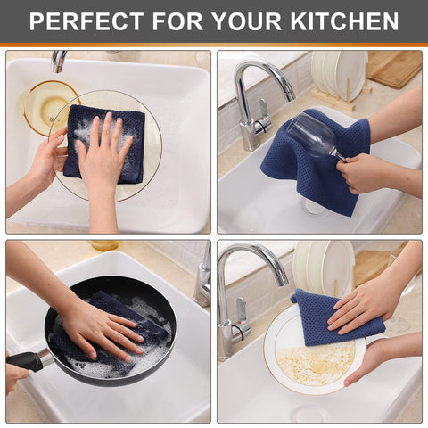 Kitinjoy navy blue dish cloths provide versatile kitchen cleaning and drying for countertops and dishes.