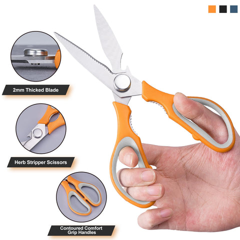 KitNats 3-pack kitchen shears green handles for seafood and vegetables.