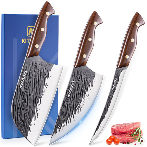 KITNATS 3pc butcher knife set with ergonomic handles for home cooking