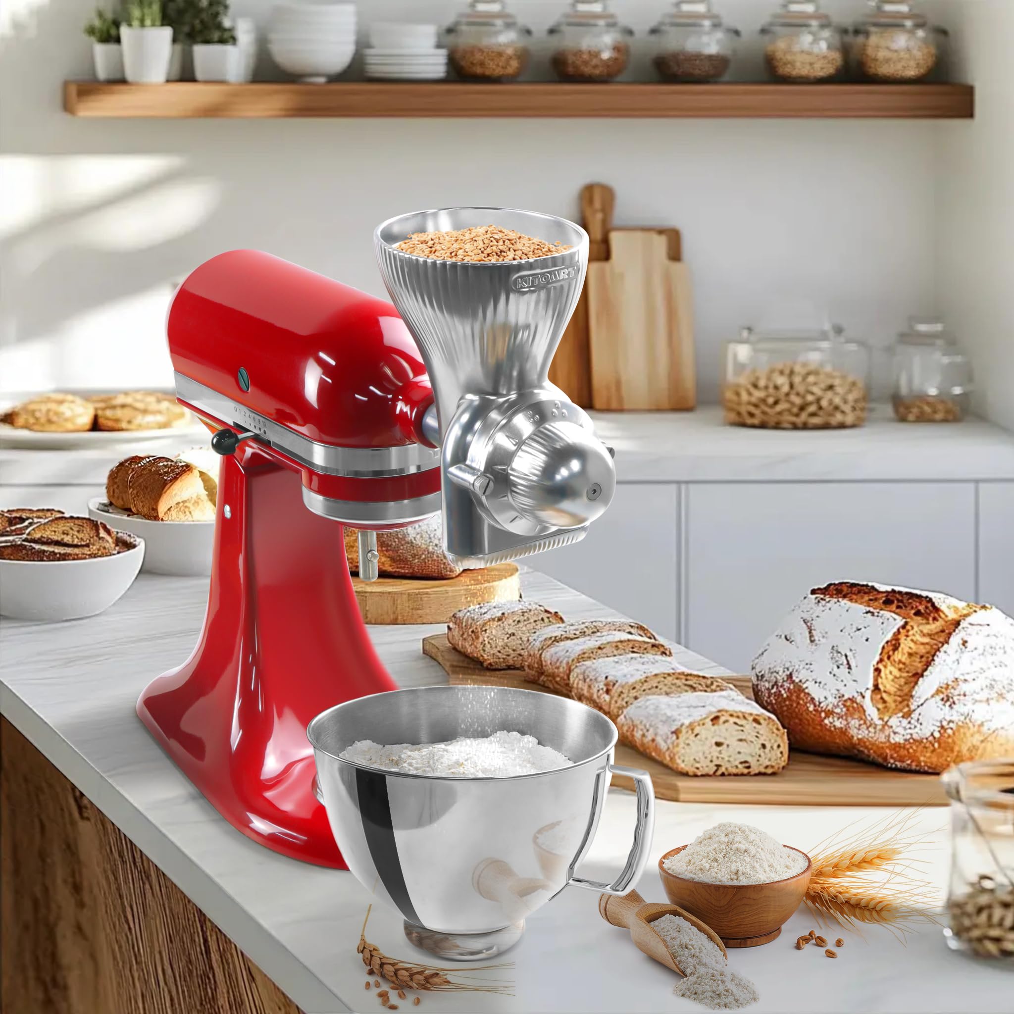 KITOART compact storage design beside KitchenAid mixer for space saving