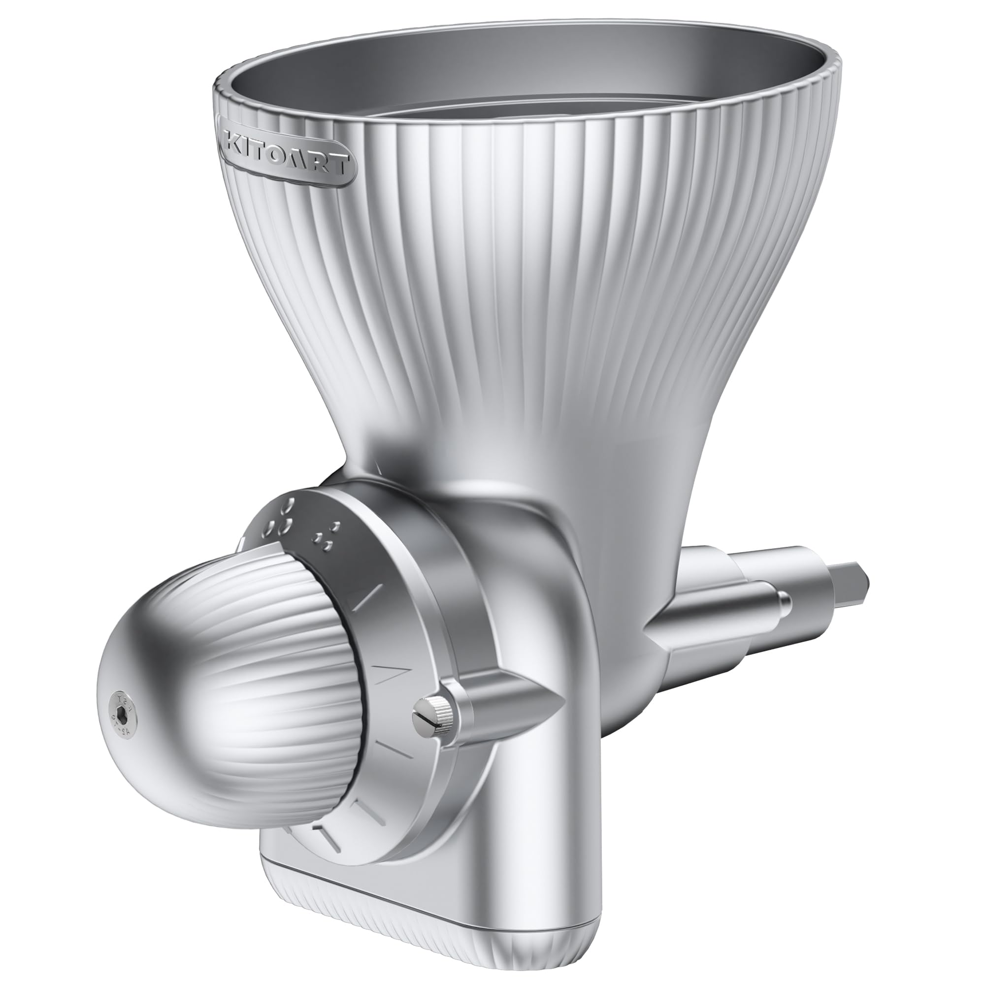 KITOART grain mill attached to KitchenAid mixer demonstrating secure connection