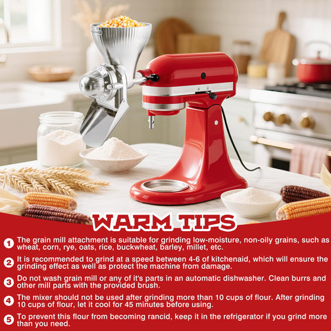 KITOART grain mill grinding wheat in a home kitchen.