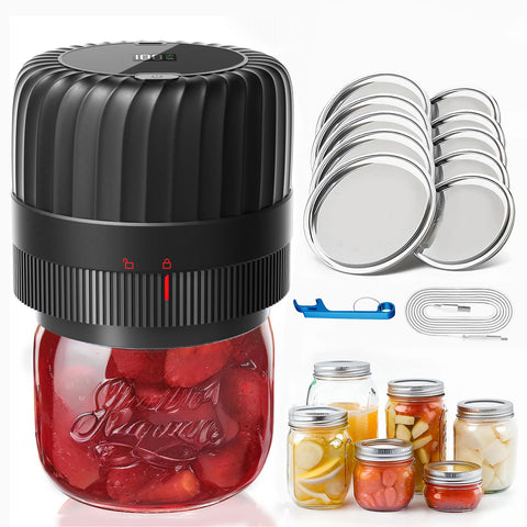 KITOOL electric mason jar vacuum sealer with wide-mouth configuration demonstrating a tight seal