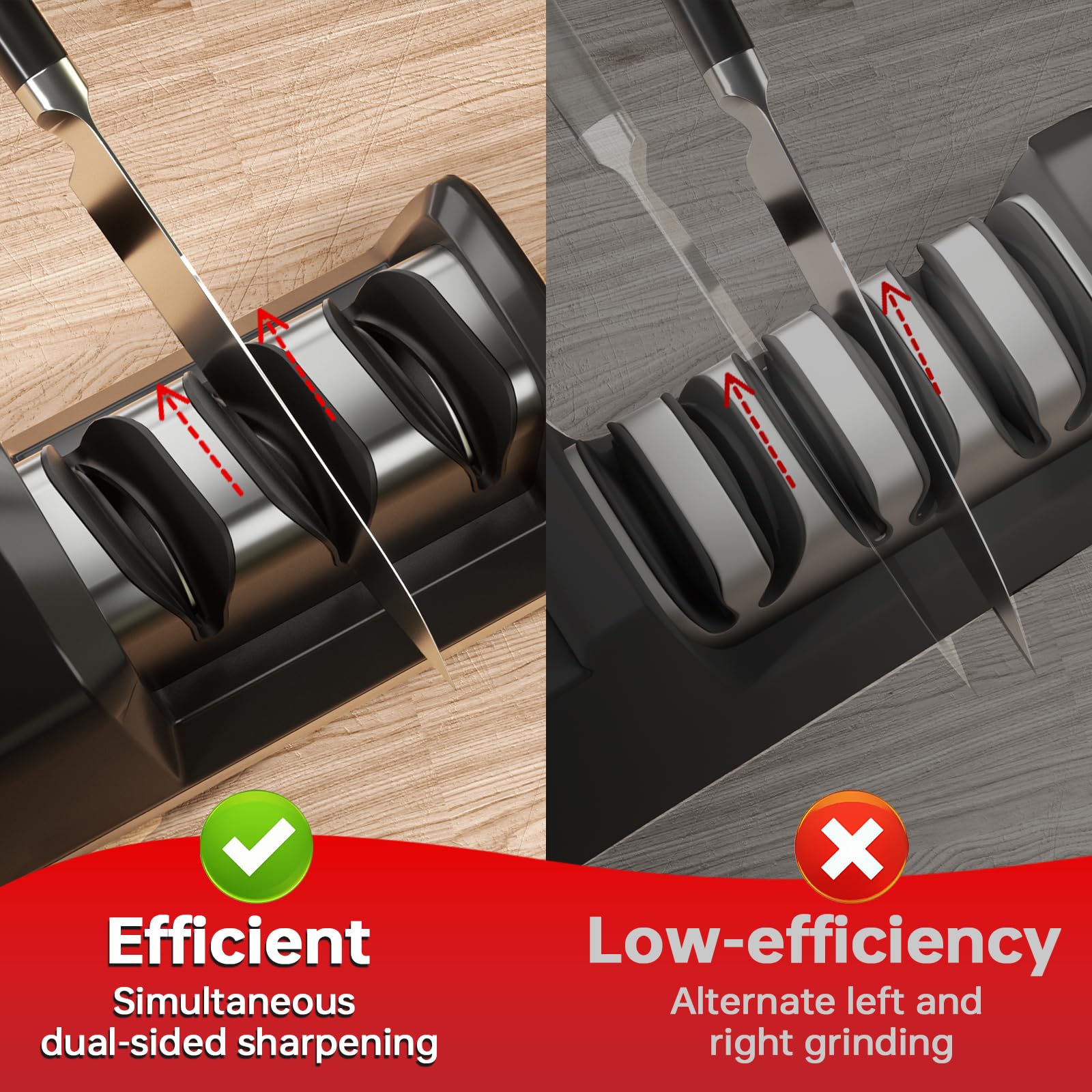 KITOOL 3-stage diamond abrasives refines and restores kitchen knives.