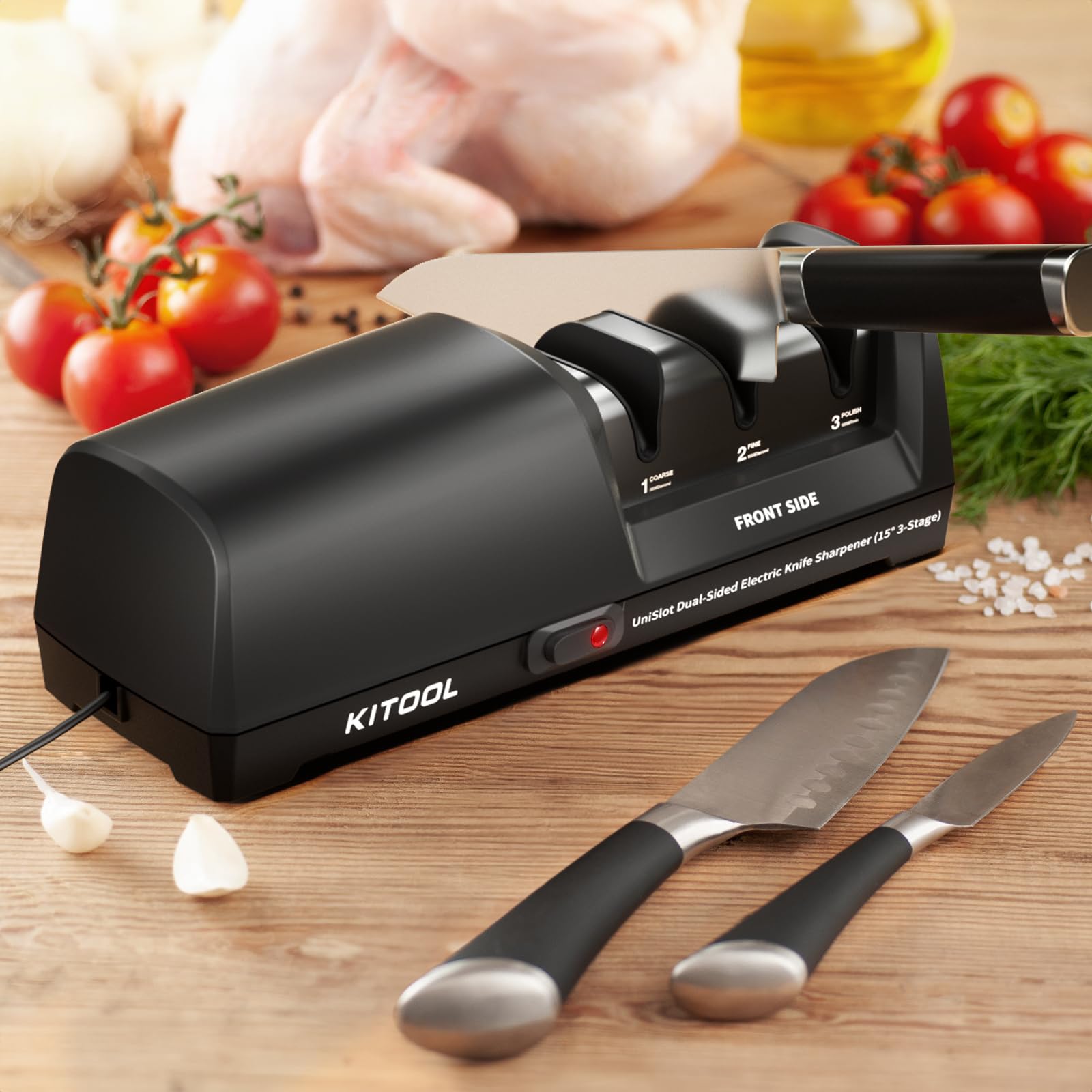 KITOOL easy upright insertion for quick sharpening across knife types.