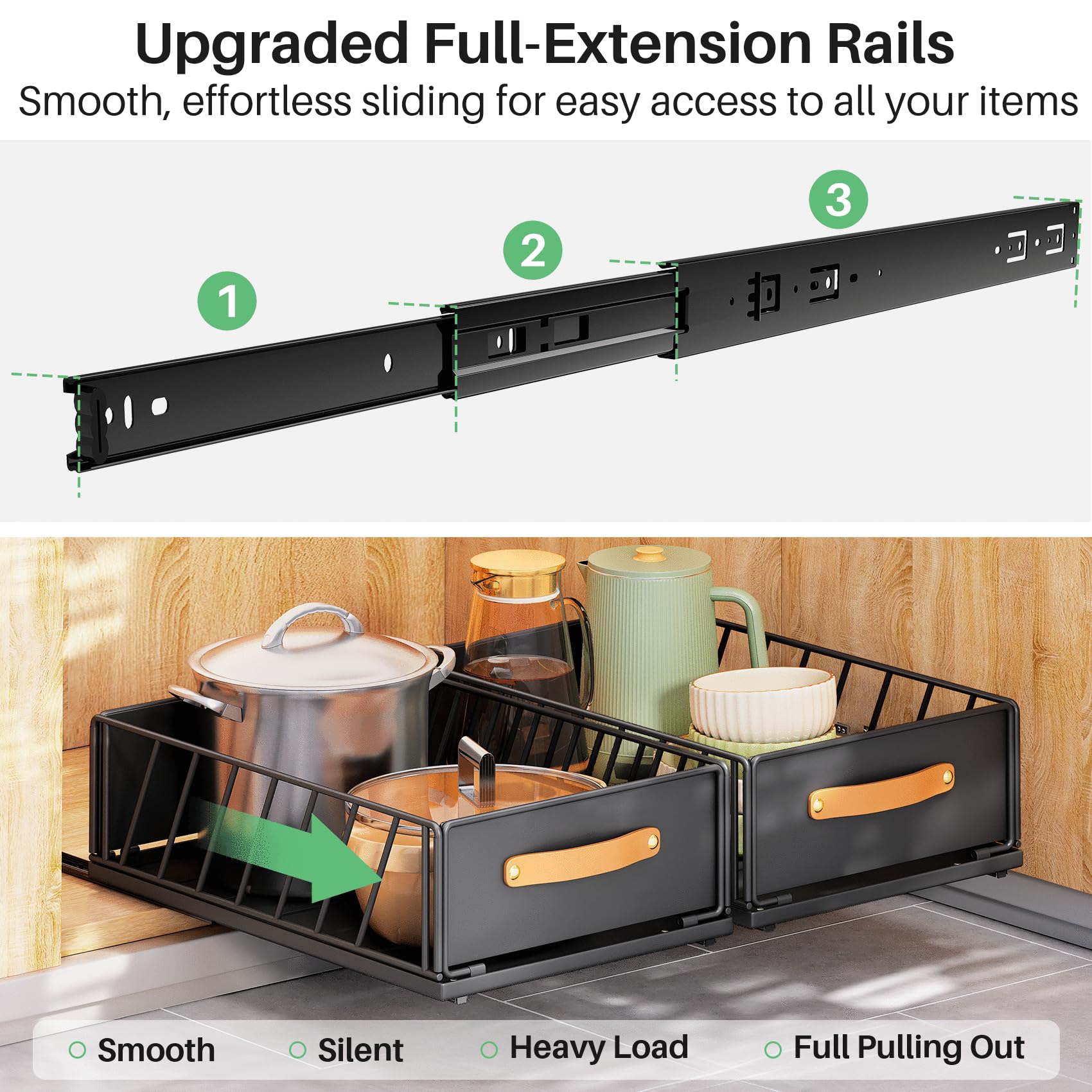 Kitstorack adhesive installation requires no drilling, preserving cabinet integrity.