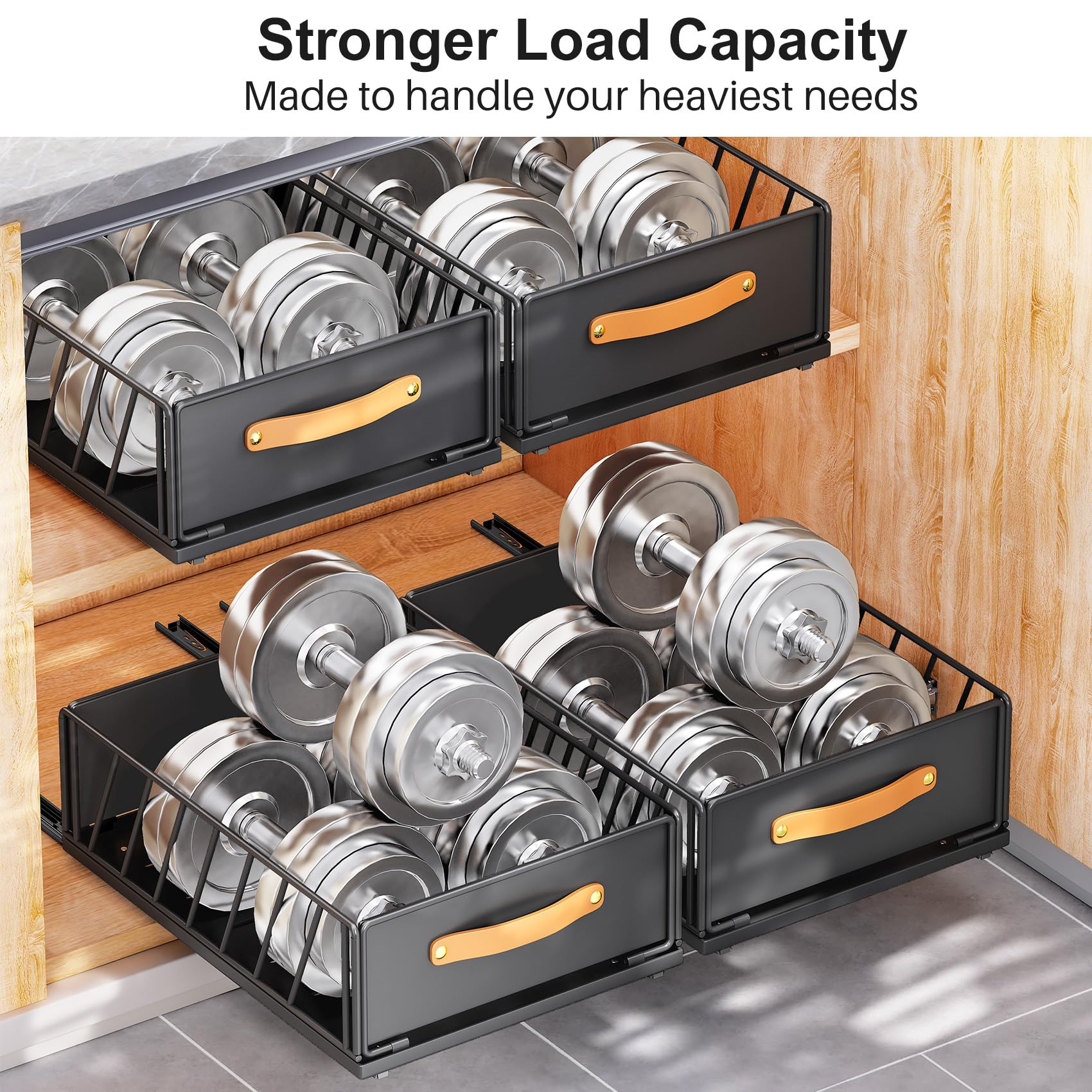 Kitstorack three-stage ball-bearing slides offer smooth, stable sliding for heavy items.