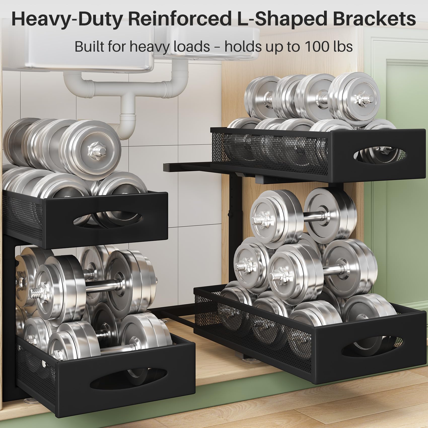 Kitstorack heavy-duty carbon steel frame supports up to 100 lbs.