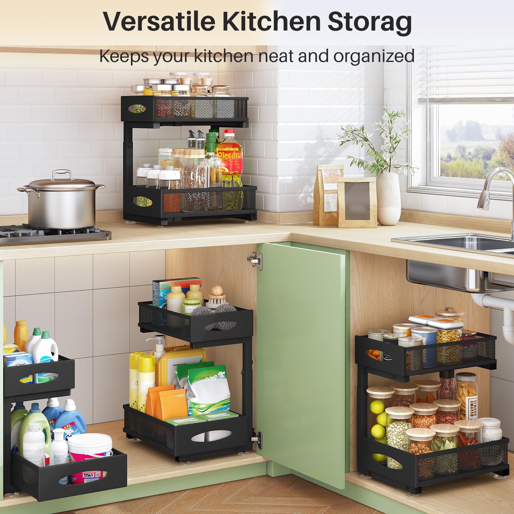 Kitstorack versatile storage for kitchen, bathroom, or pantry