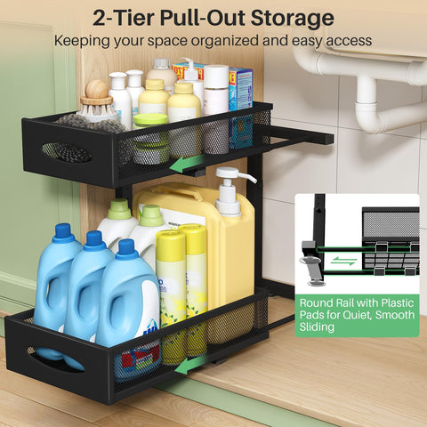 Kitstorack pull-out cabinet organizer with suction cups for stable placement.