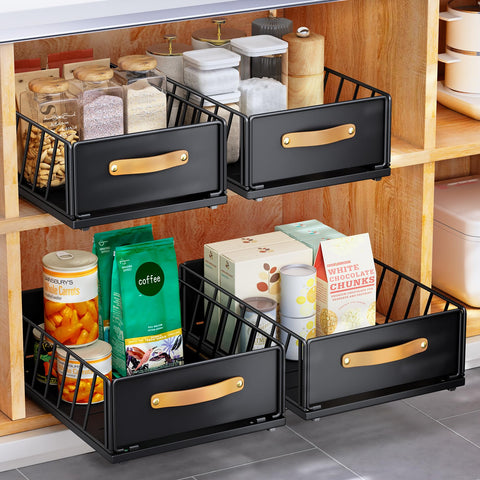 Kitstorack pull-out organizer with nano-film for frameless cabinets keeps items within easy reach.