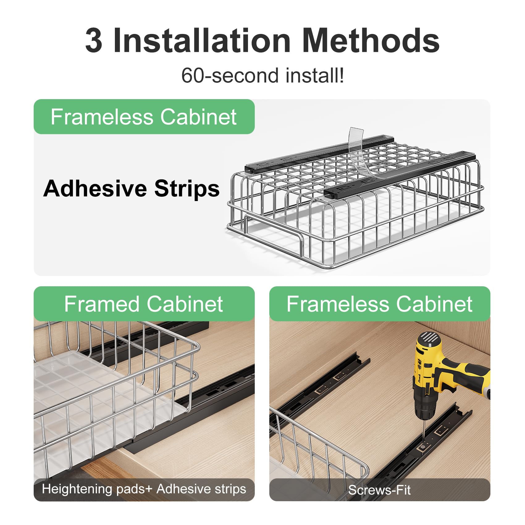 Kitstorack raising pads fit framed cabinets for versatile mounting