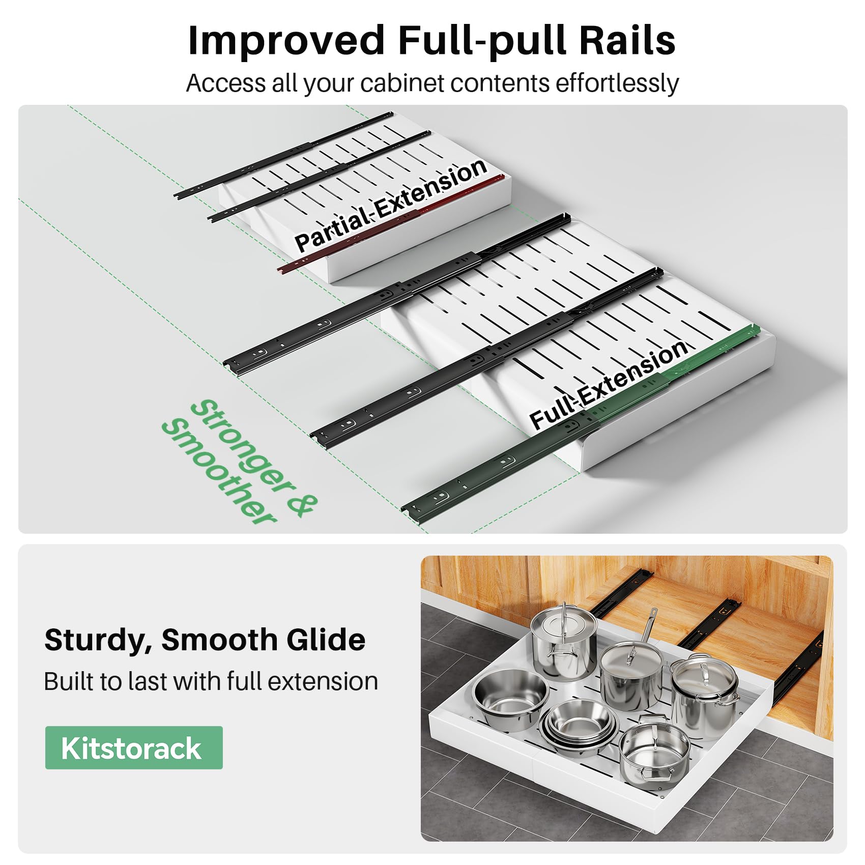 Kitstorack riser pads protect frame and frameless cabinets while enabling secure placement.