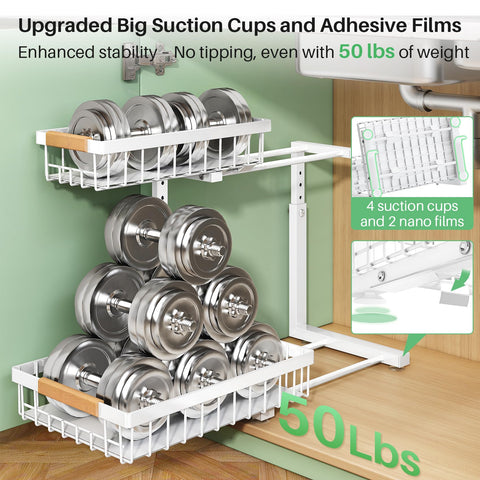 Kitstorack four suction cups and nano films stabilize the unit during use.