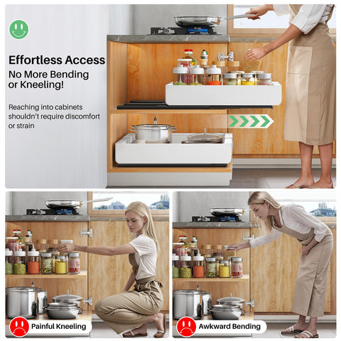 Kitstorack under-sink and cabinet organizers help maximize small-space storage.