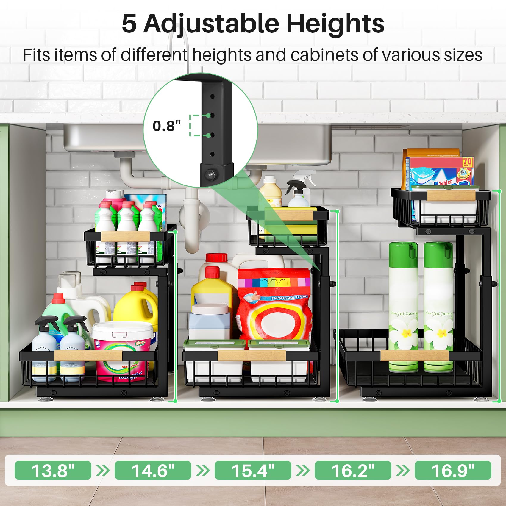 Kitstorack adjustable height settings adapt to various containers