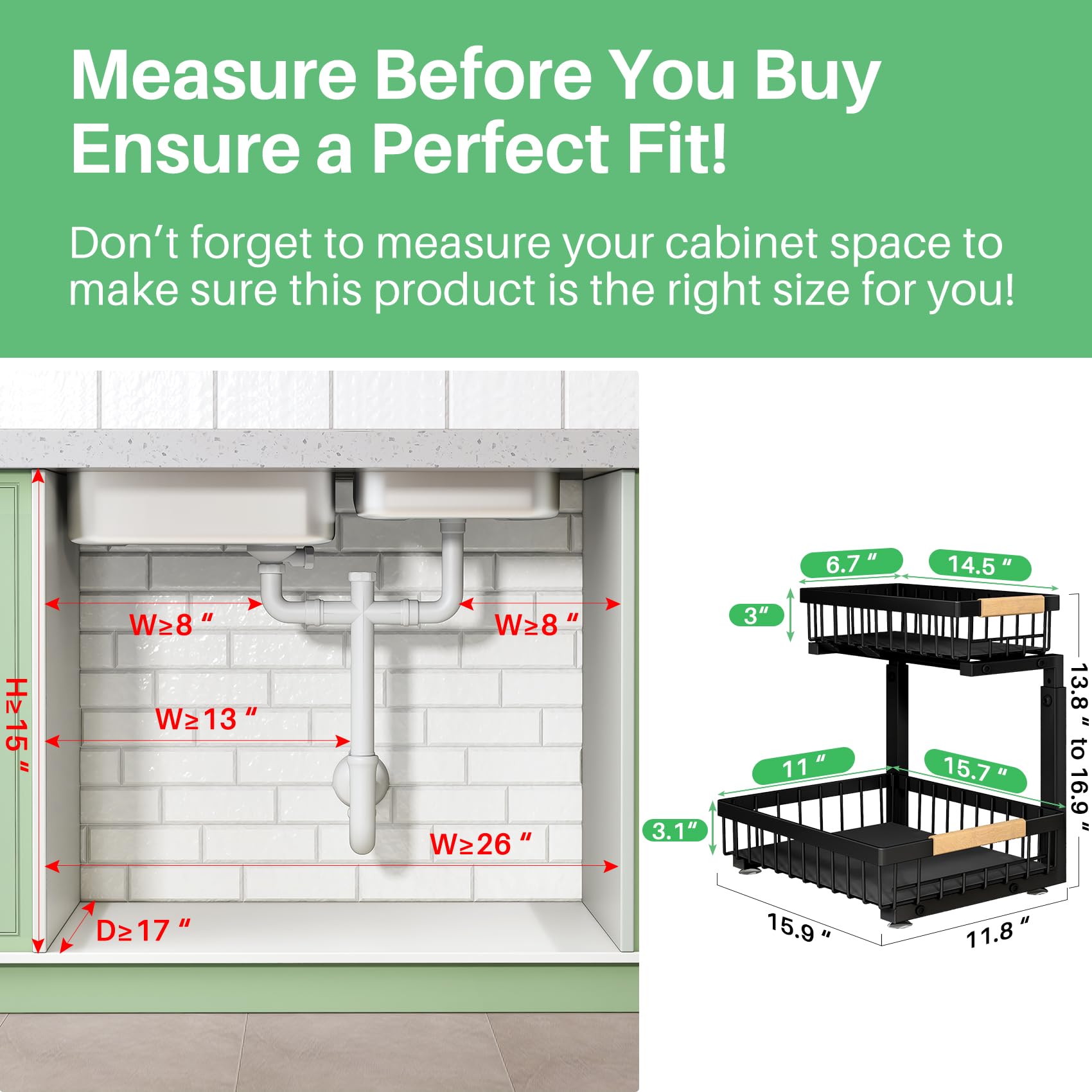 Kitstorack heavy-duty steel frame provides stable storage behind cabinet doors