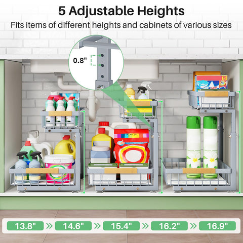 Kitstorack under-sink organizer large capacity for tall bottles