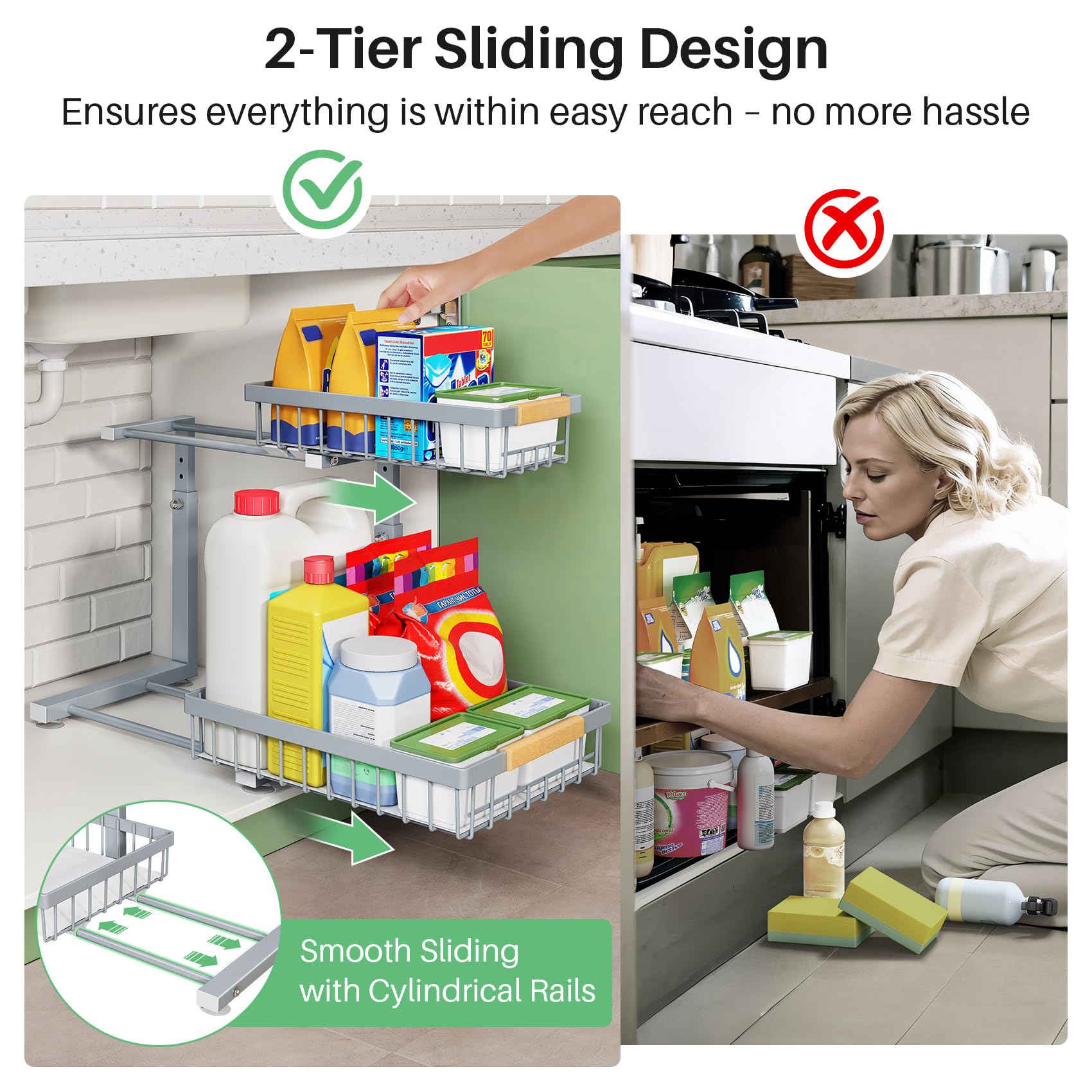 Kitstorack under-sink organizer adjustable height fits diverse containers
