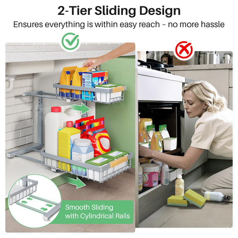 Kitstorack under-sink organizer adjustable height fits diverse containers