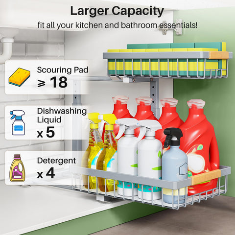 Kitstorack under-sink organizer nano film secures placement for clutter-free cabinets