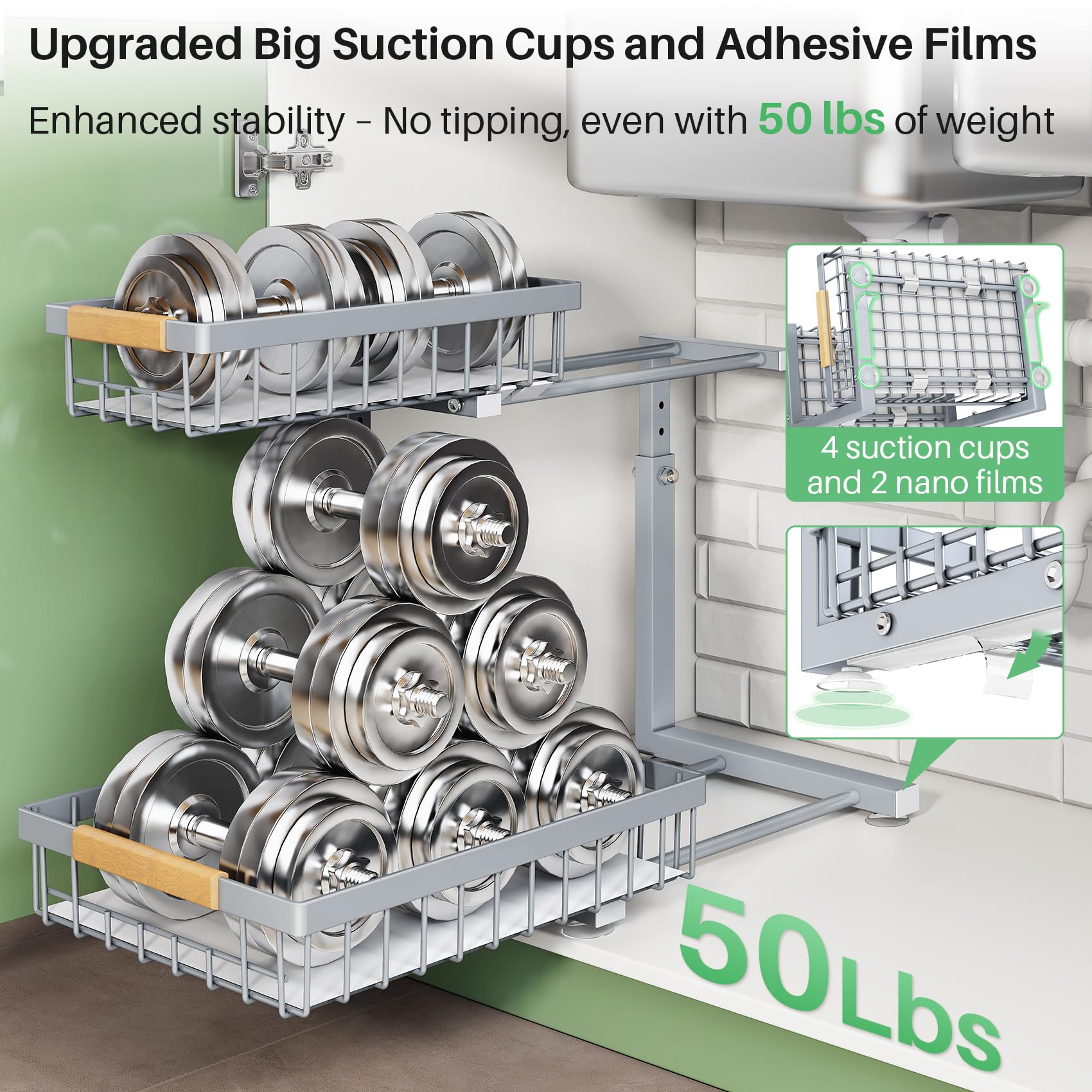 Kitstorack under-sink organizer reinforced frame supports heavy bottles and cleaners