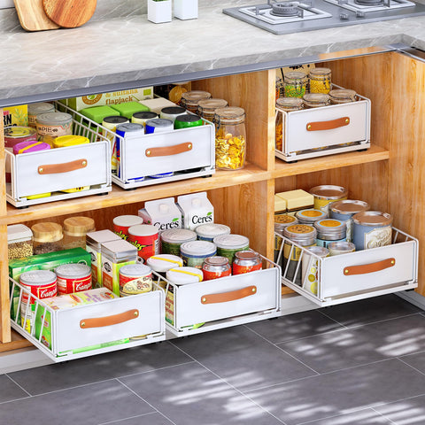 Kitstorack under-sink organizer keeps loose items tidy.