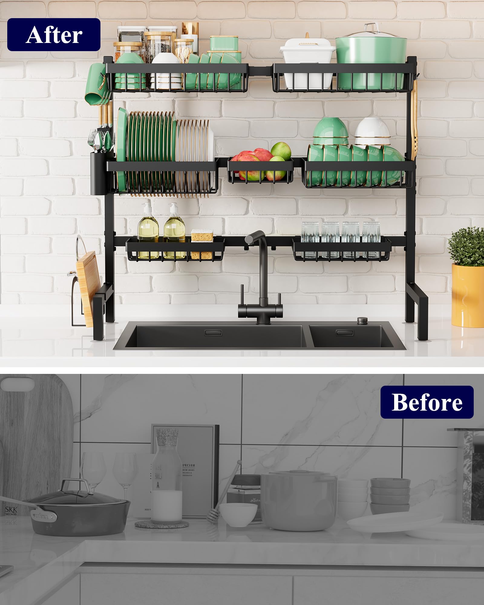 Kitsure 7 baskets and 10 hooks offer versatile storage for bowls and glasses