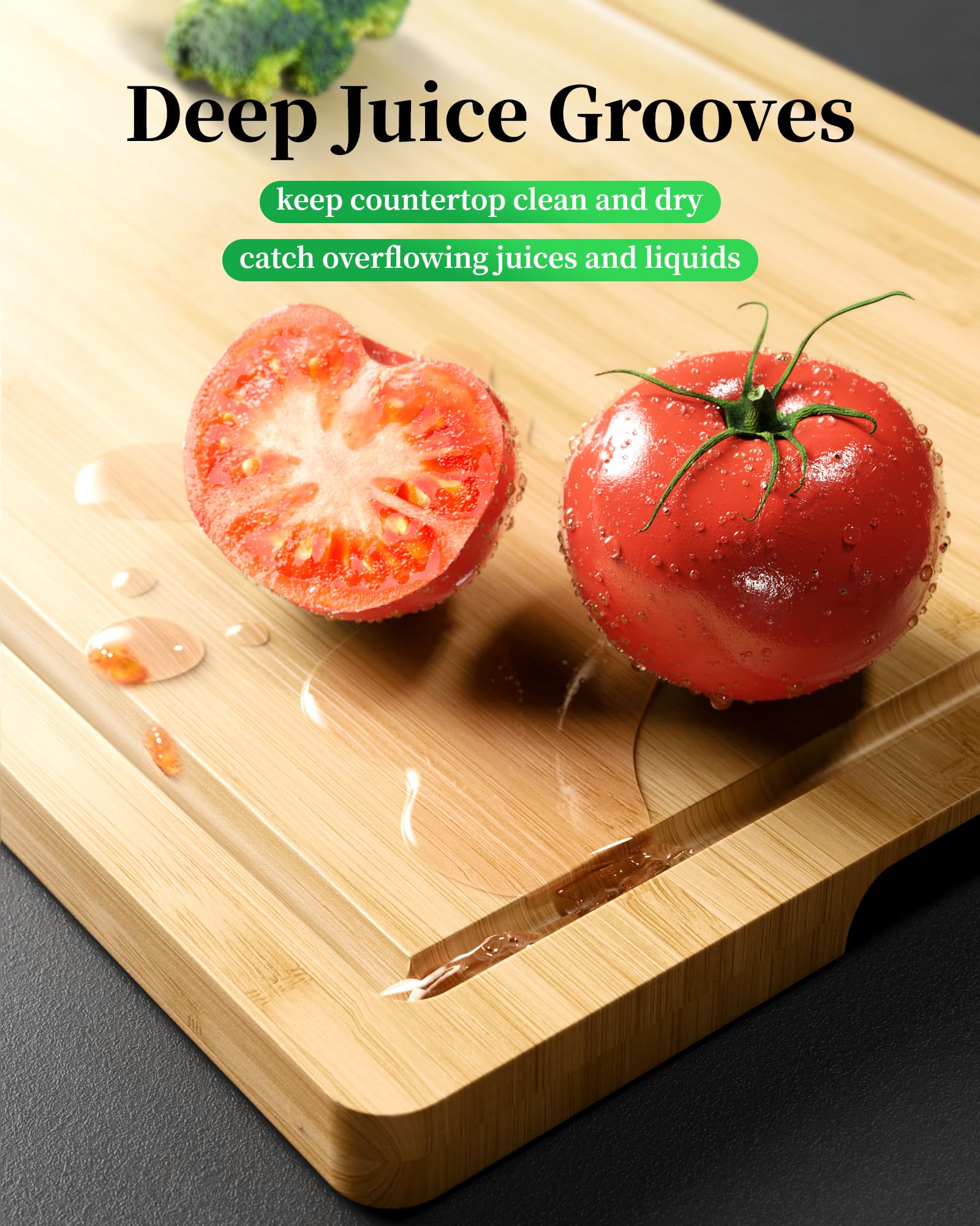 Close-up of Kitsure bamboo board showing natural grain and durable surface.