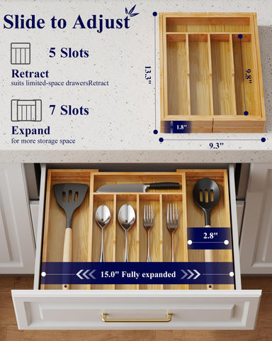 Kitsure bamboo kitchen organizer with deep compartments for utensils and tools