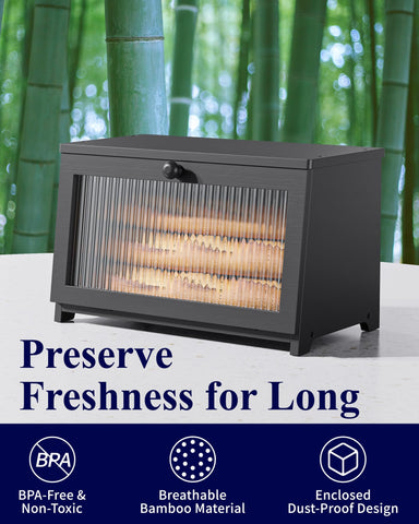 Kitsure bread box semi-transparent door window highlighting contents at a glance.