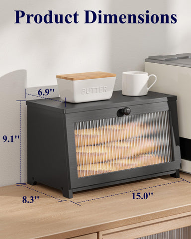 Kitsure bamboo material bread box showing natural grain and durable build.