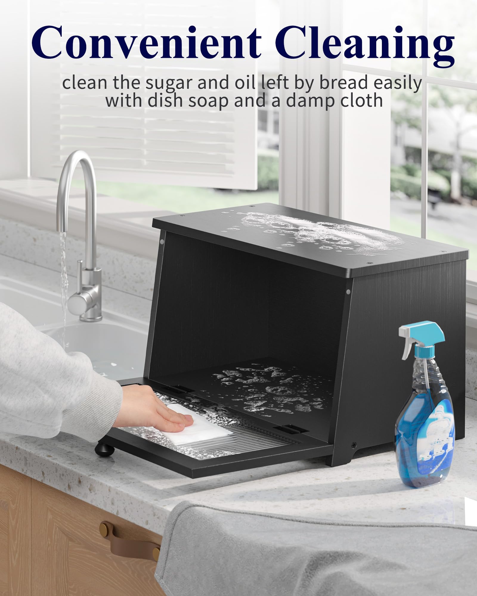 Kitsure bread box front view with clear visibility and modern design.