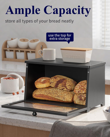 Kitsure bread box magnetic door with acrylic window for quick content checks.
