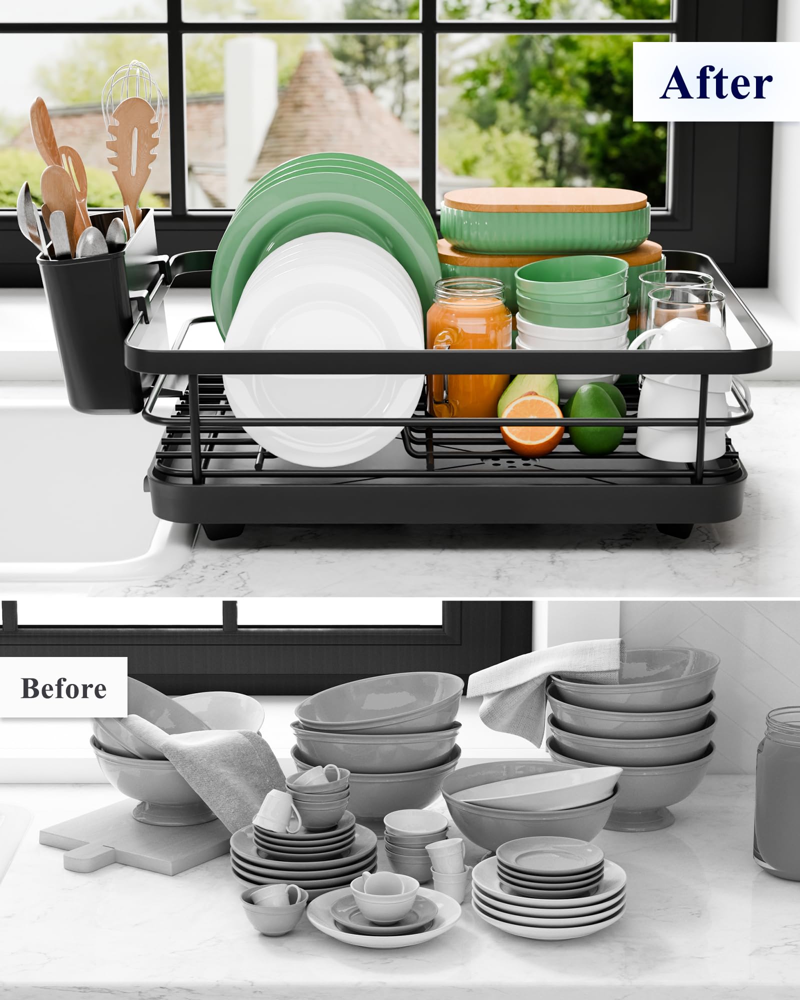 Kitsure dish drying rack easy assembly enables quick setup without tools.