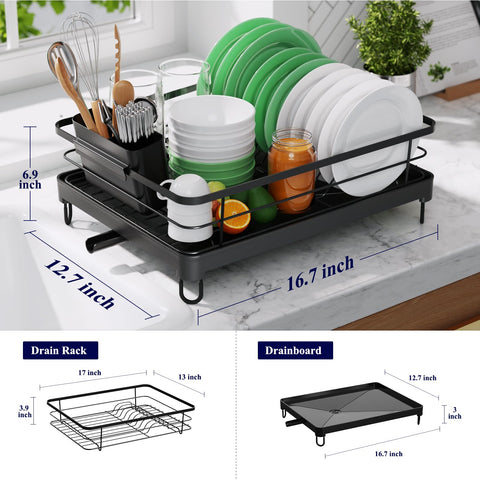 Kitsure dish drying rack with cutlery holder dries utensils neatly after washing.