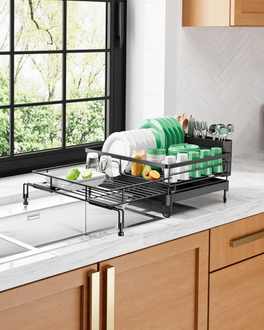 Kitsure dish rack holds dishes, bowls, and utensils with generous space.