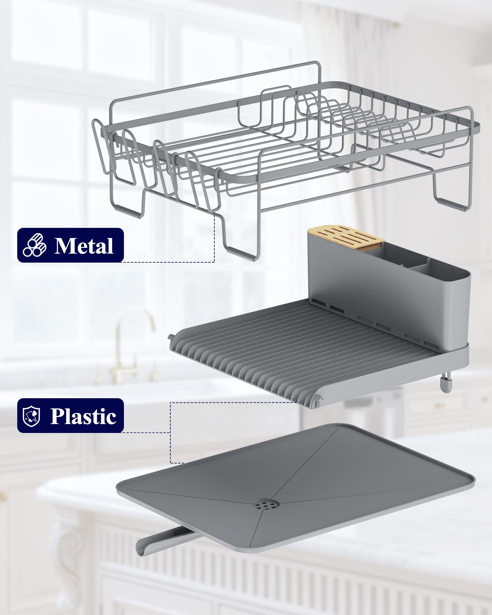 Kitsure dish rack with cutlery holders keeps spoons and forks organized after washing