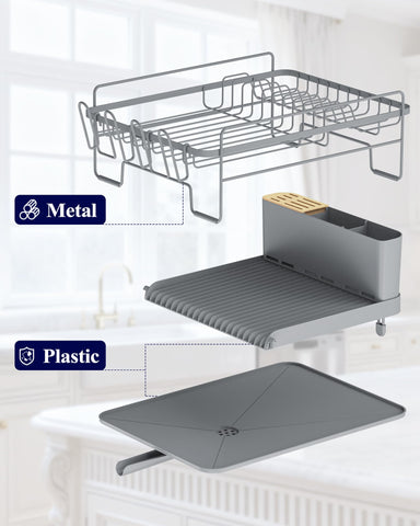 Kitsure dish rack with cutlery holders keeps spoons and forks organized after washing