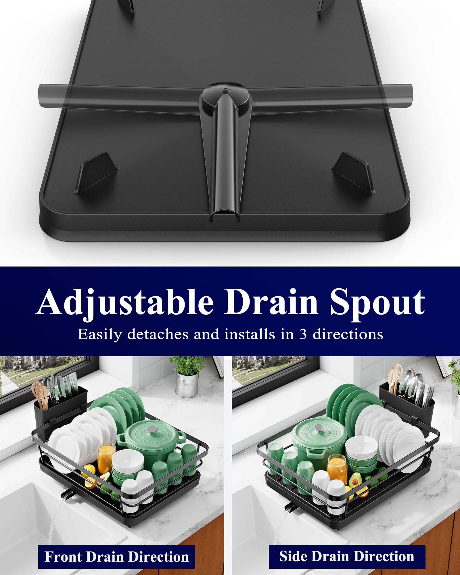 Kitsure dish rack features a cutlery holder for utensils