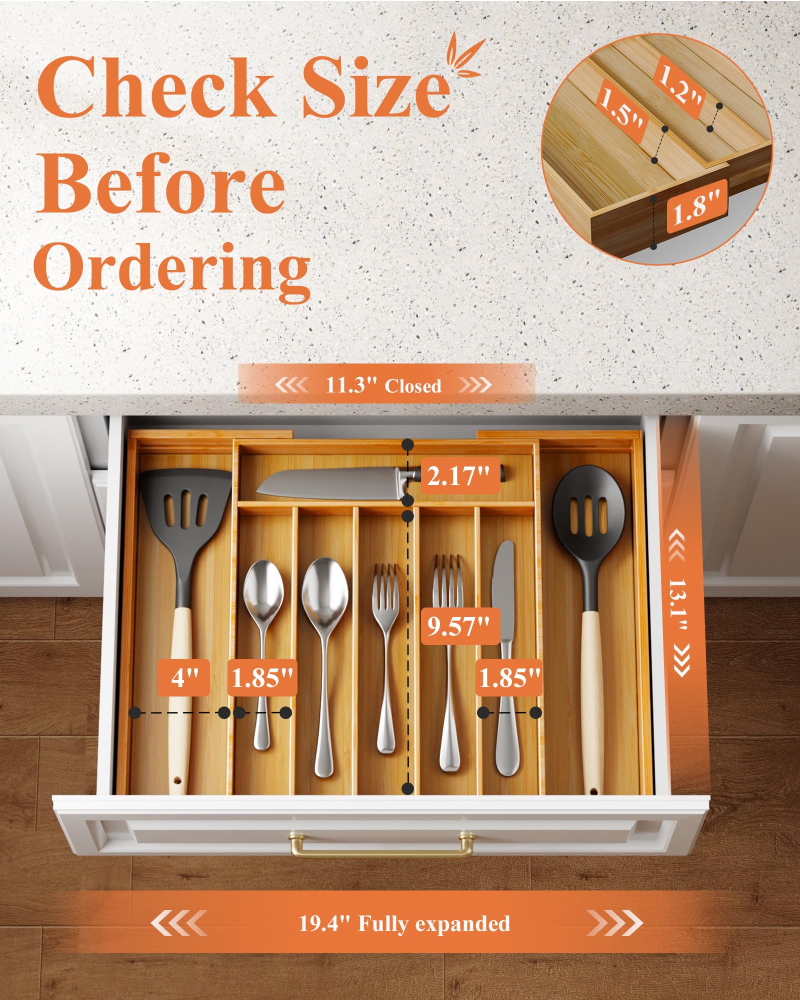 Kitsure expandable drawer-divider with 6 to 8 slots improves utensil access