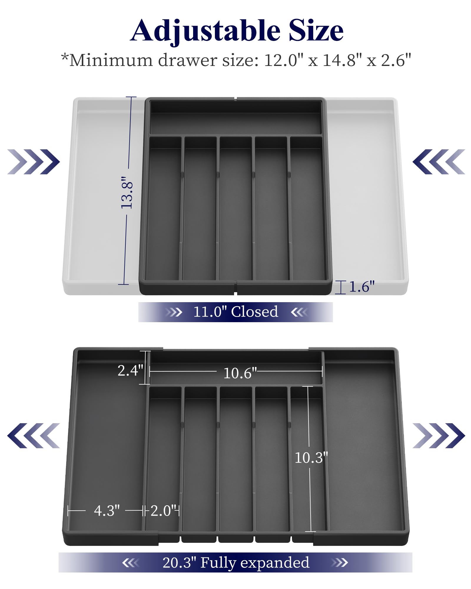 Kitsure flatware drawer with seven slots keeps forks, knives, and spoons organized