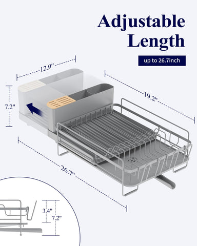 Kitsure dish drying rack with anti-slip caps and cup holders protects counter surfaces