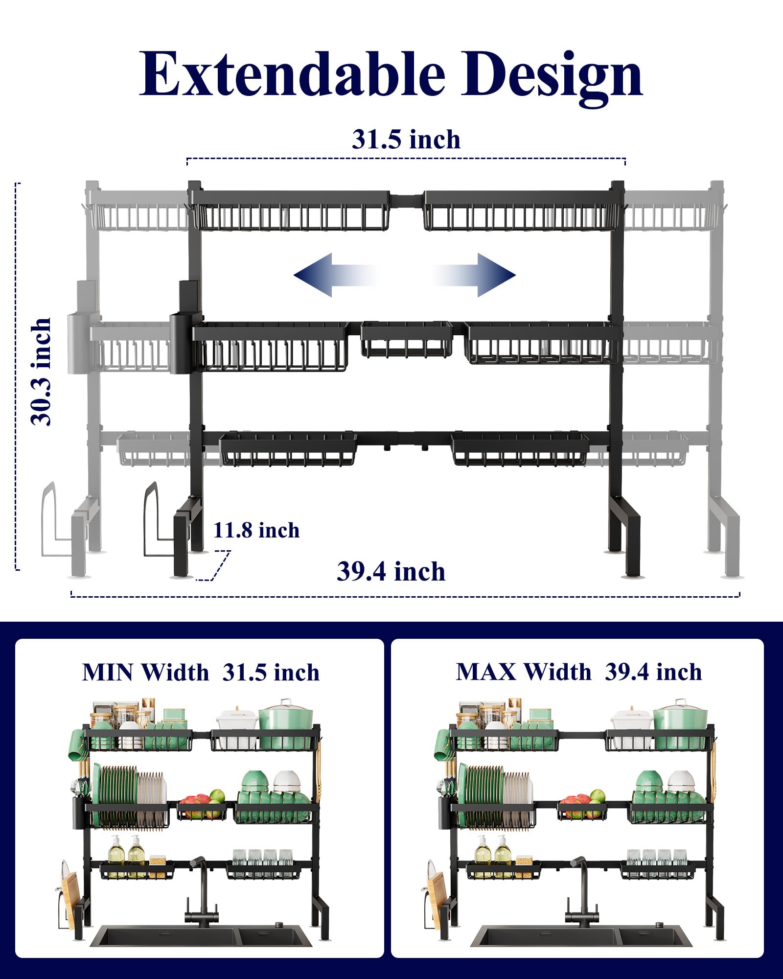 Kitsure over-sink 3-tier design keeps dishes organized and accessible