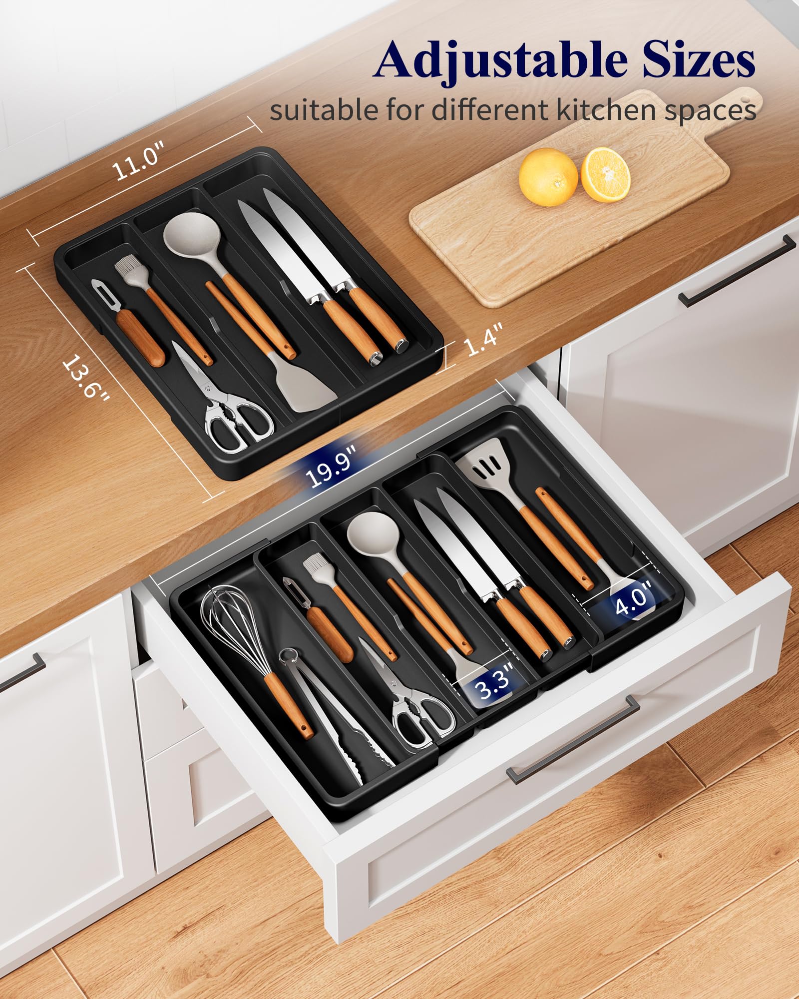 Kitsure silicone non-slip pads keep the organizer stable in drawers