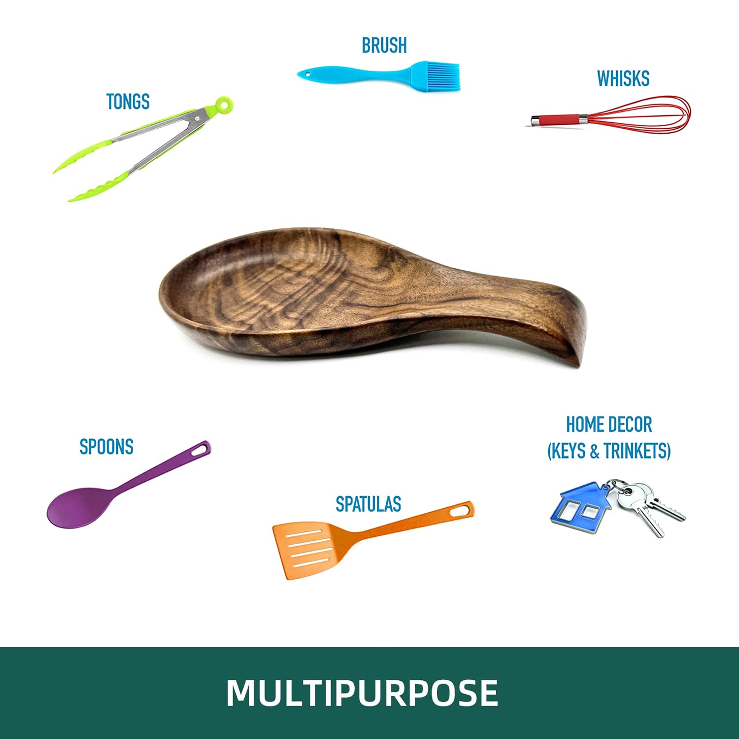 Kityemo walnut spoon rest on stovetop, catches drips while keeping utensils accessible.
