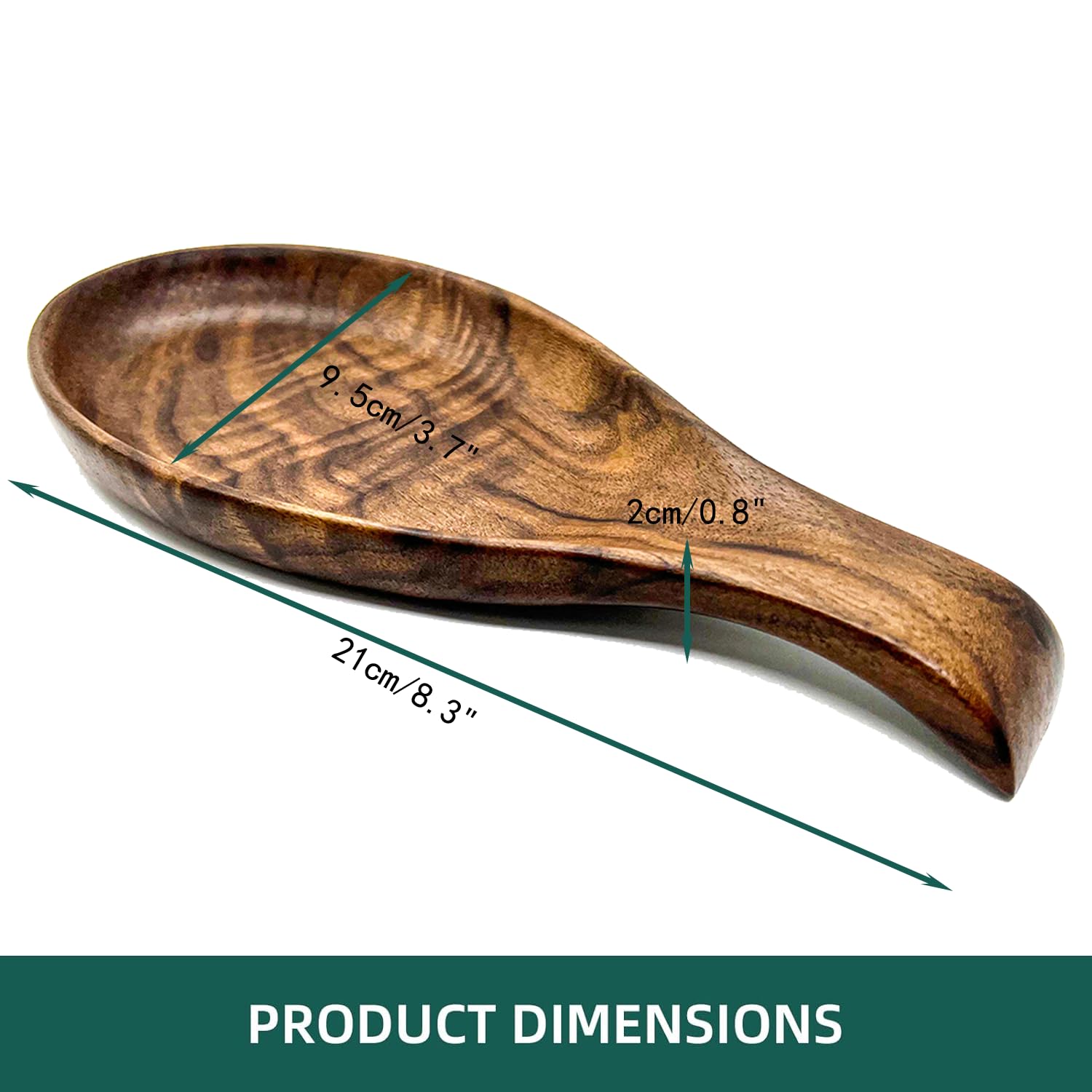 Kityemo walnut spoon rest, top view, compact design for space-saving storage.