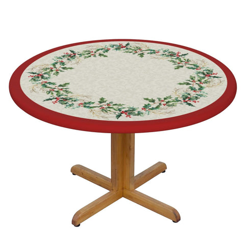 KiuLoam round tablecloth with red-tan-edge elevates holiday dining decor.