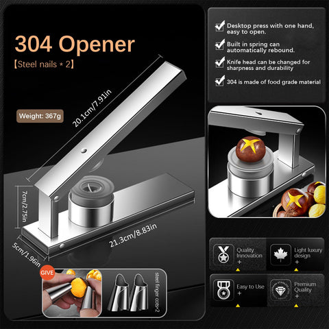 Kivinia Chestnut Cutter tray and press handle for easy operation