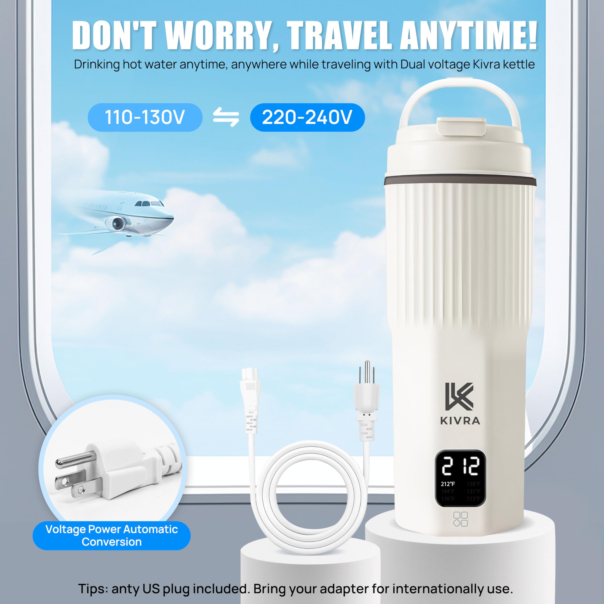 KIVRA Travel Kettle six temperature presets for tea, coffee, and more.